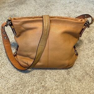 Coach Women Tote Bag Orange Pebbled Leather Cross Body Classic Contemporary